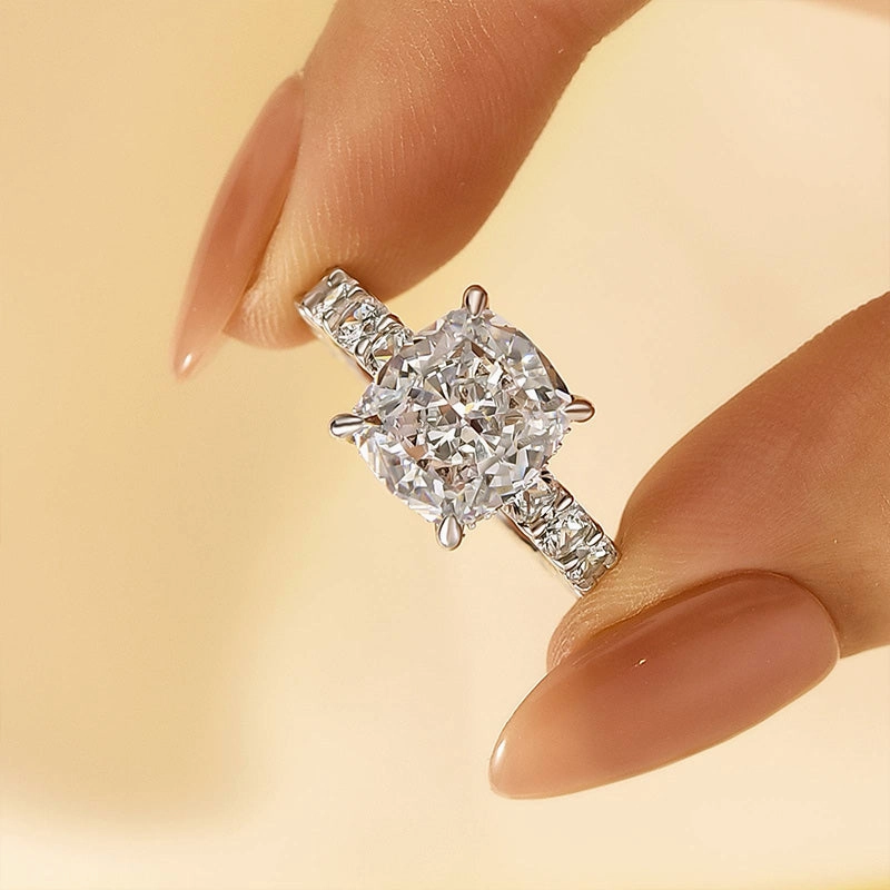 Printed Image Louily Stunning Sterling Silver Crushed Ice Cushion Cut Engagement Ring