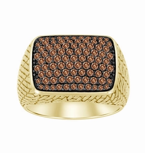 MEN'S RING 1.00CT ROUND DARK BROWN DIAMOND 10K YELLOW GOLD Mood Accent Dazzling Feature
