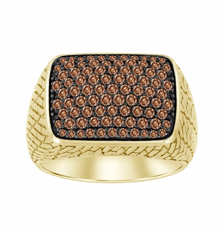 MEN'S RING 1.00CT ROUND DARK BROWN DIAMOND 10K YELLOW GOLD Mood Accent Dazzling Feature