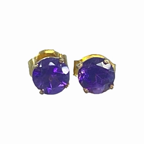 Formal Accent Vintage Amethyst Petite Round Earrings set in 14K Gold. February Birthstone. 6th Anniversary.