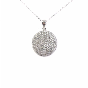 Rhodium Plated Sterling Silver Micropave Circle Pendant Necklace Artful Feature