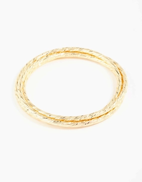 Gold Plated Textured Bangles 3-Pack Standard Bearer Sentimental Touch