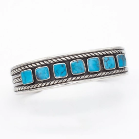 Navajo Handmade Sterling Silver Turquoise Cuff Bracelet (Hallmark Unknown) Dainty Touch