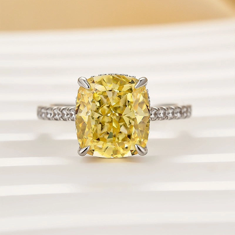 No Assembly 4.5Ct Yellow Stone Cushion Cut Engagement Ring Promise Ring For Her