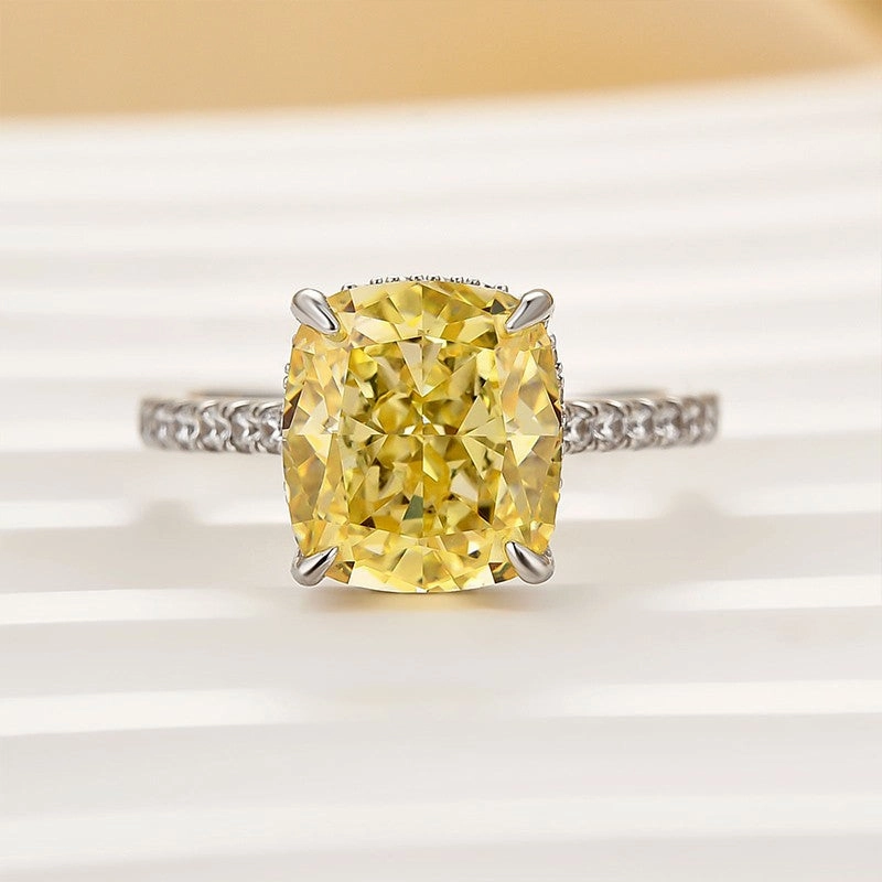 4.5Ct Yellow Stone Cushion Cut Engagement Ring Promise Ring For Her Event Piece