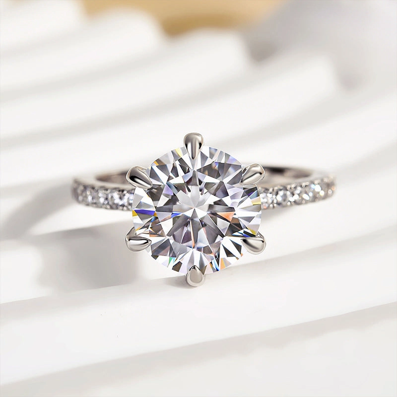 Everyday Use Rectangular Form Louily Classic 6 Prong Round Cut Simulated Diamonds Engagement Ring