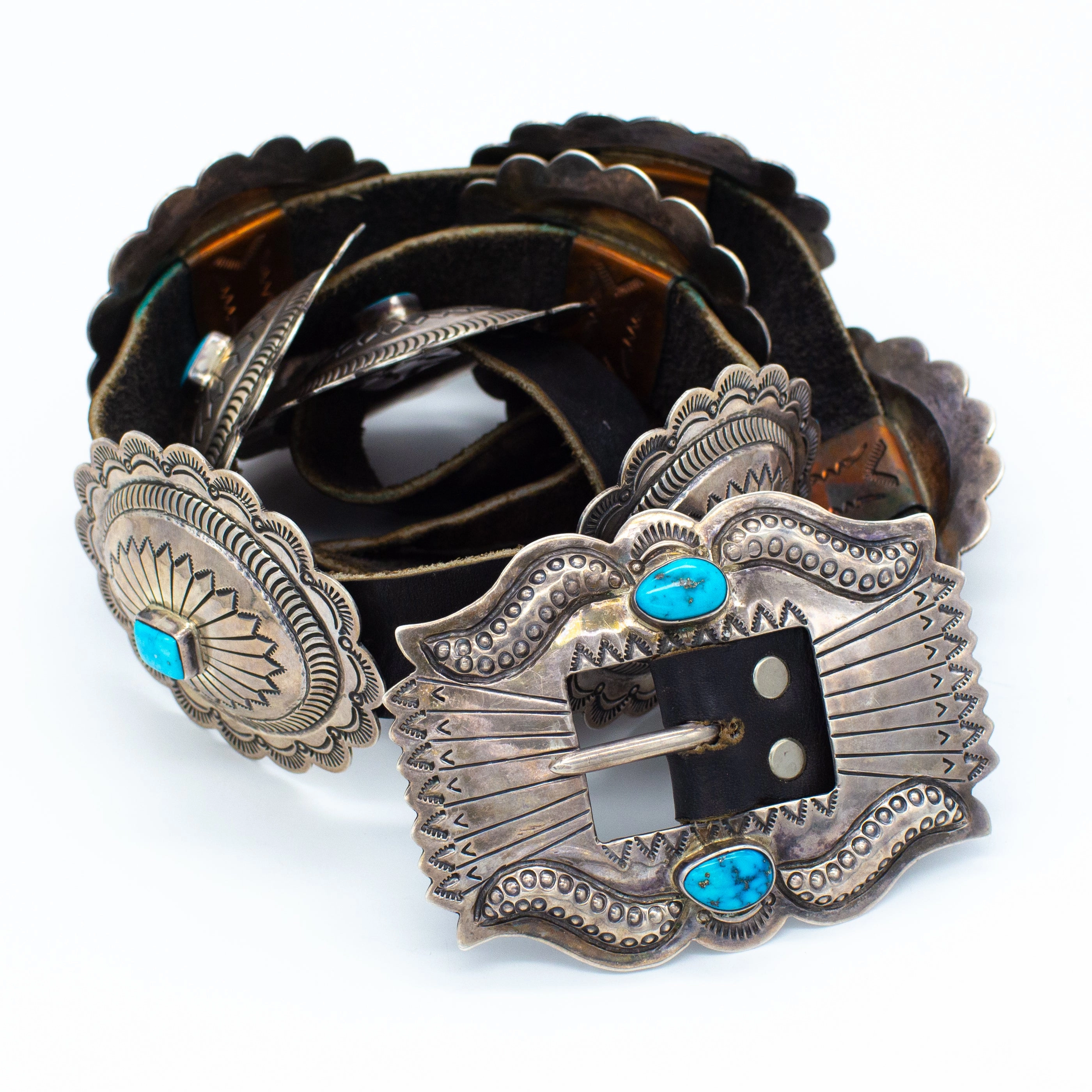 Classic Trend Orville Tsinnie Navajo Handmade Sterling Silver Turquoise Concho Belt