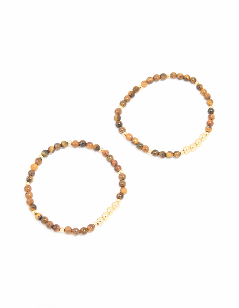 Memorable Gift Travel Companions Gold Plated Tigers Eye Stretch Bracelets 2-Pack