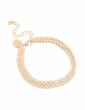 Self-expression Gold Plated Cubic Zirconia Diagonal Design Bracelet