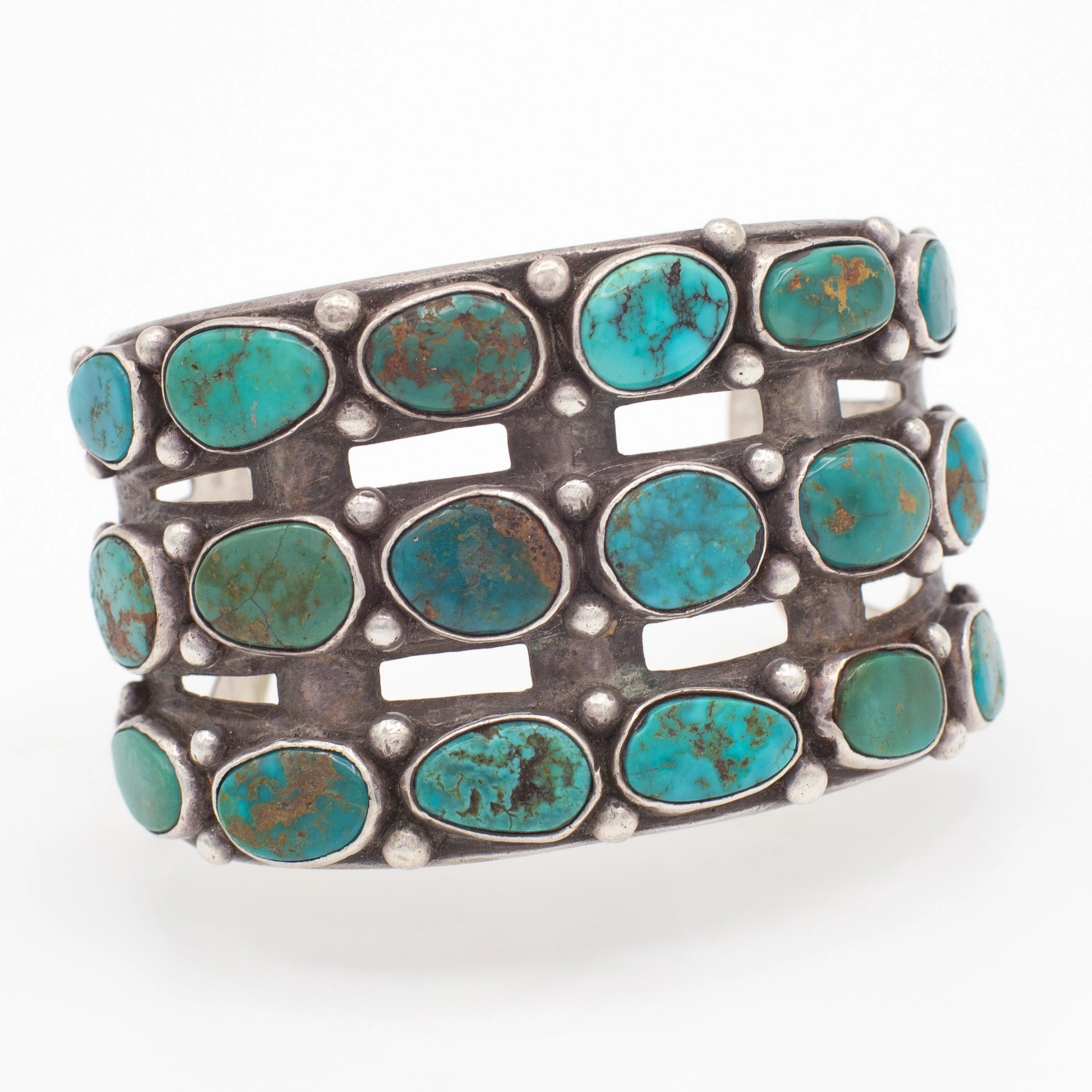 Delicate Charm Vintage Handmade Sterling Silver Turquoise Cuff Bracelet (Hallmark Unknown)