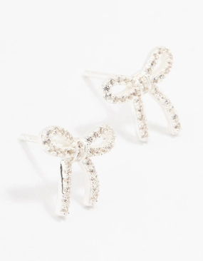 Evening Feature Exclusive Touch Sterling Silver Cubic Zirconia Bow Stud Earrings