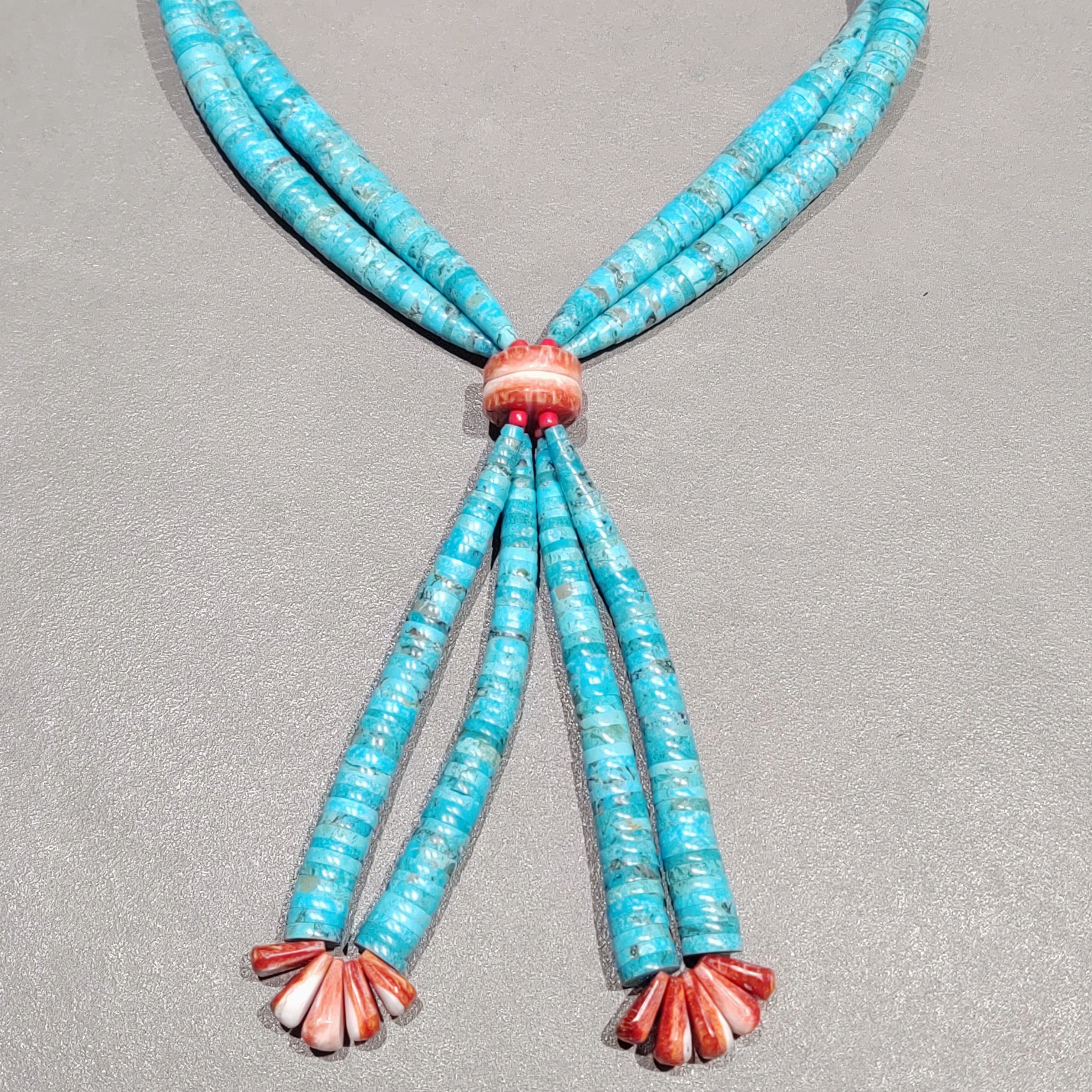 Stylish Appeal Vogue Feature Lupe Lovato Kewa Kingman Turquoise Spiny Oyster Jaclas Necklace - Handmade Native American