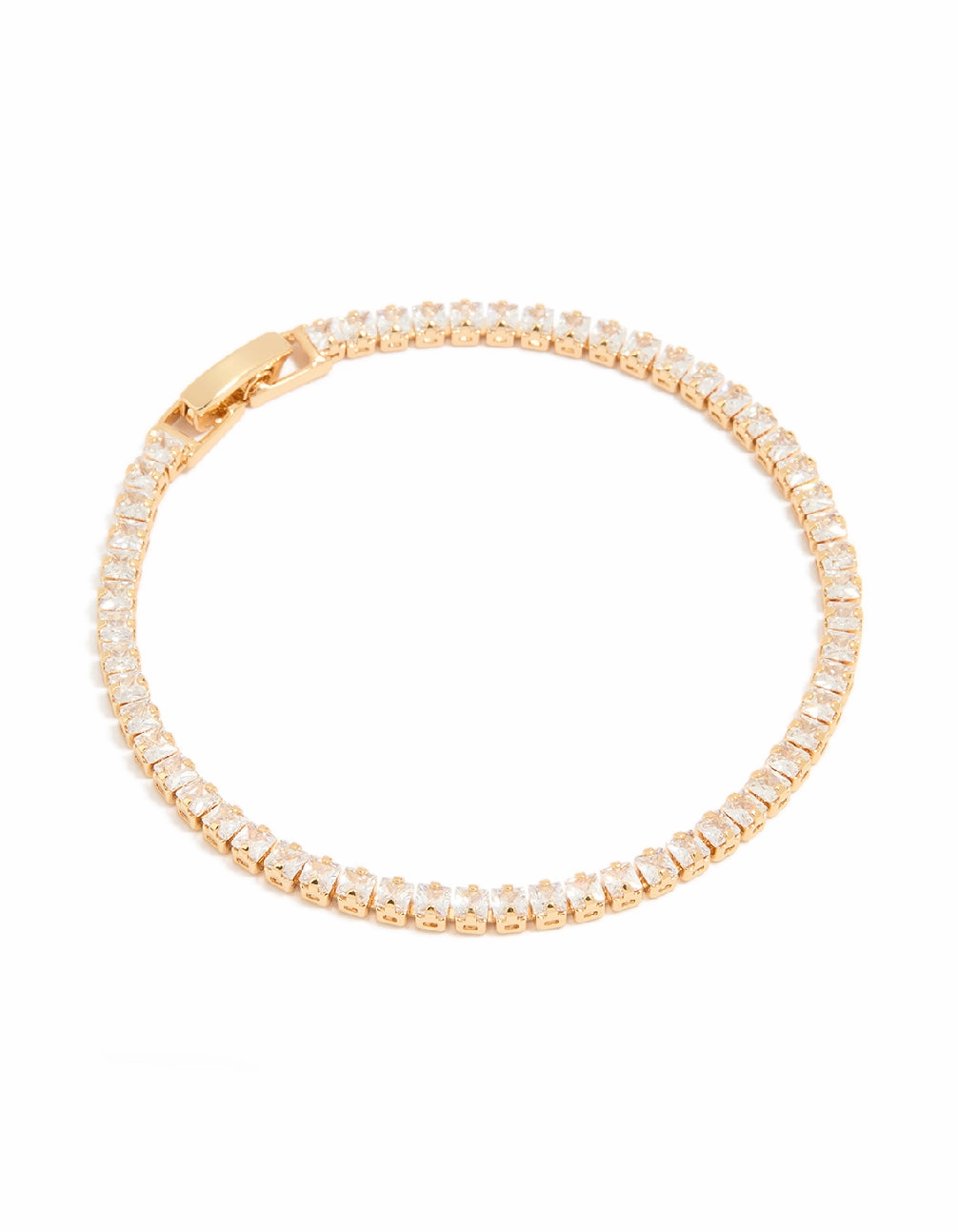 Elegant feature Island Style Gold Plated Cubic Zirconia Square Baguette Tennis Bracelet