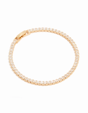 Elegant feature Island Style Gold Plated Cubic Zirconia Square Baguette Tennis Bracelet