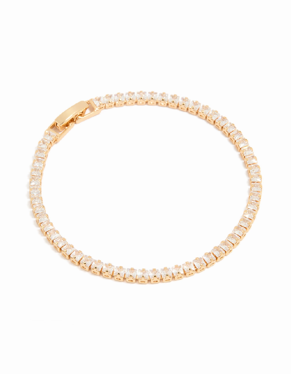 Diverse Fusions Gold Plated Cubic Zirconia Square Baguette Tennis Bracelet