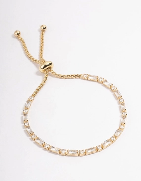 Gold Plated Baguette Stone Toggle Tennis Bracelet Sudden Vision