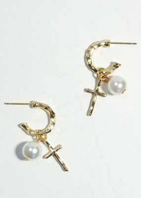 Pearl & Cross Dangle Earrings Seasonal Mood Elegant Details