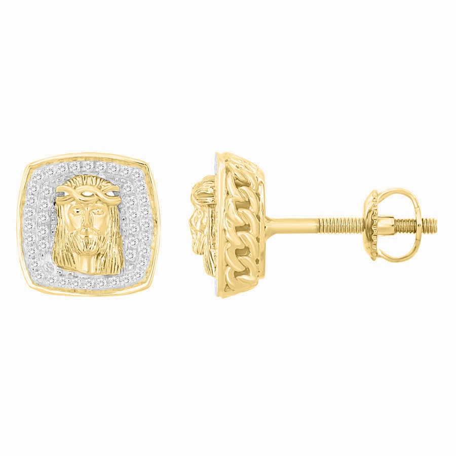 MEN'S STUD EARRINGS 0.25CT ROUND DIAMOND 10K YELLOW GOLD Romantic Moment Soft Glamour