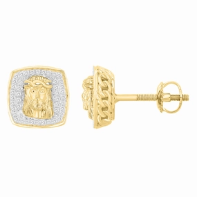 MEN'S STUD EARRINGS 0.25CT ROUND DIAMOND 10K YELLOW GOLD Romantic Moment Soft Glamour