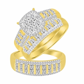 Simple Form Radiant Finish LADIES TRIOS SET 1.00CT ROUND DIAMOND 10K YELLOW GOLD