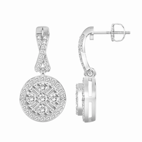 Sparkling Edge urban vibe LADIES EARRINGS 0.30CT ROUND/BAGUETTE DIAMOND 10K WHITE GOLD
