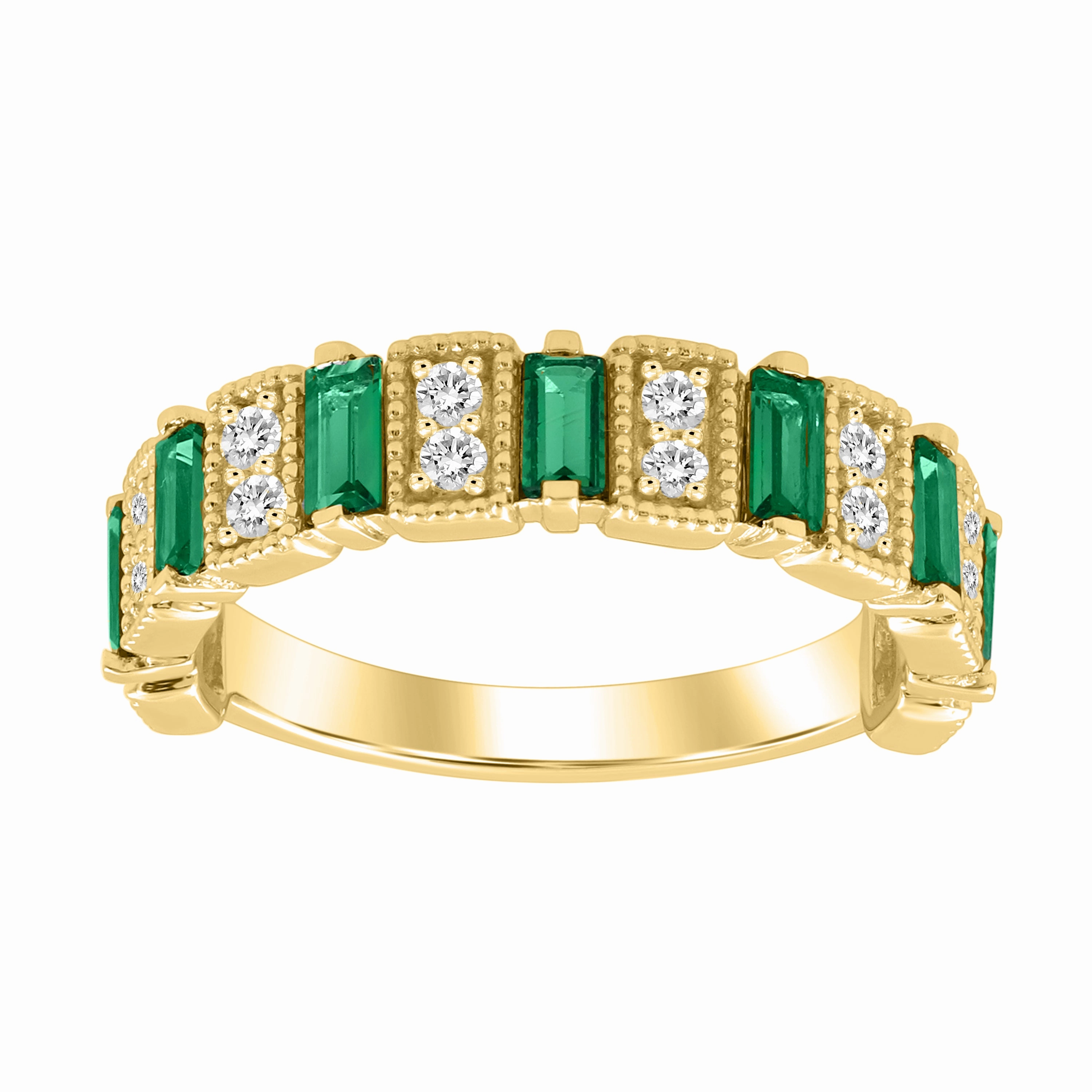 Ocean Look LADIES BAND 1.05CT ROUND/BAGUETTE/EMERALD DIAMOND 14K YELLOW GOLD