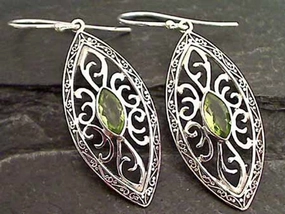 Graceful Accent Ornate Edge Peridot, Sterling Silver Earrings