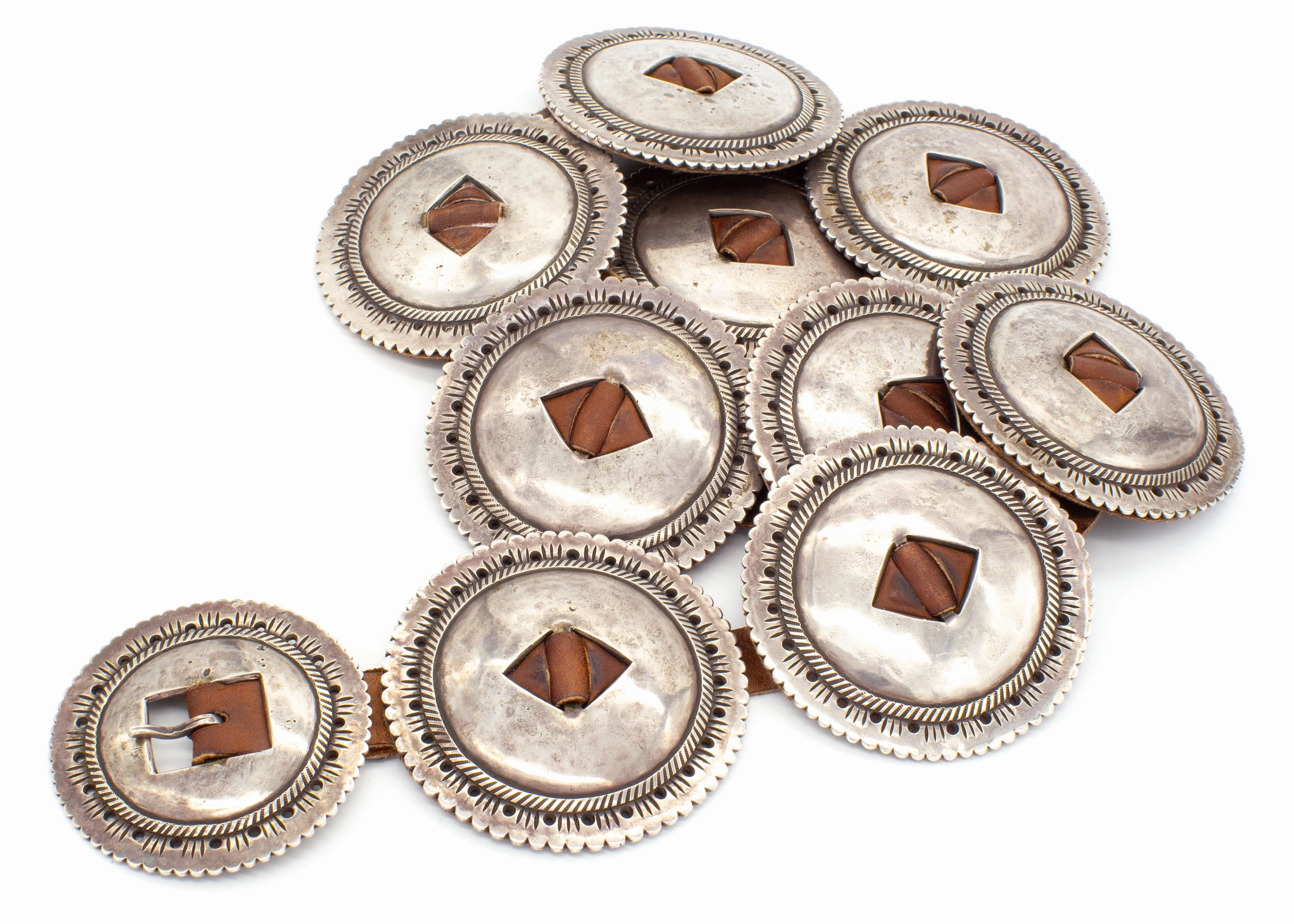 Perry Shorty Navajo Handmade Coin Silver Concho Belt Style Match Radiant Gems