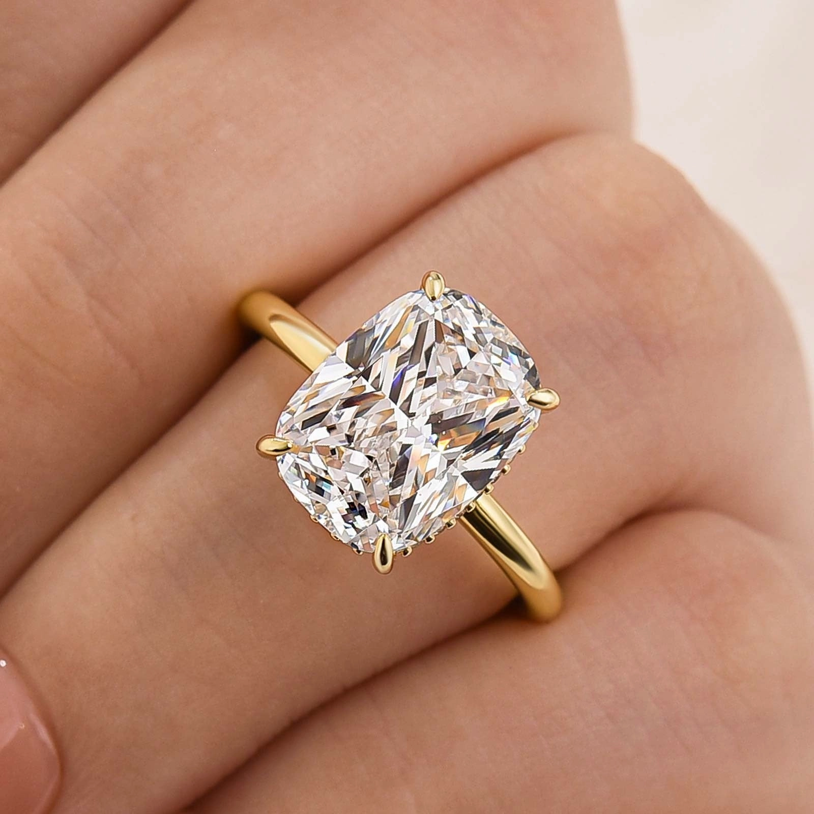 Best Friend Everyday Favorite 5.5Ct Cushion Cut Hidden Halo Engagement Ring Travel Ring