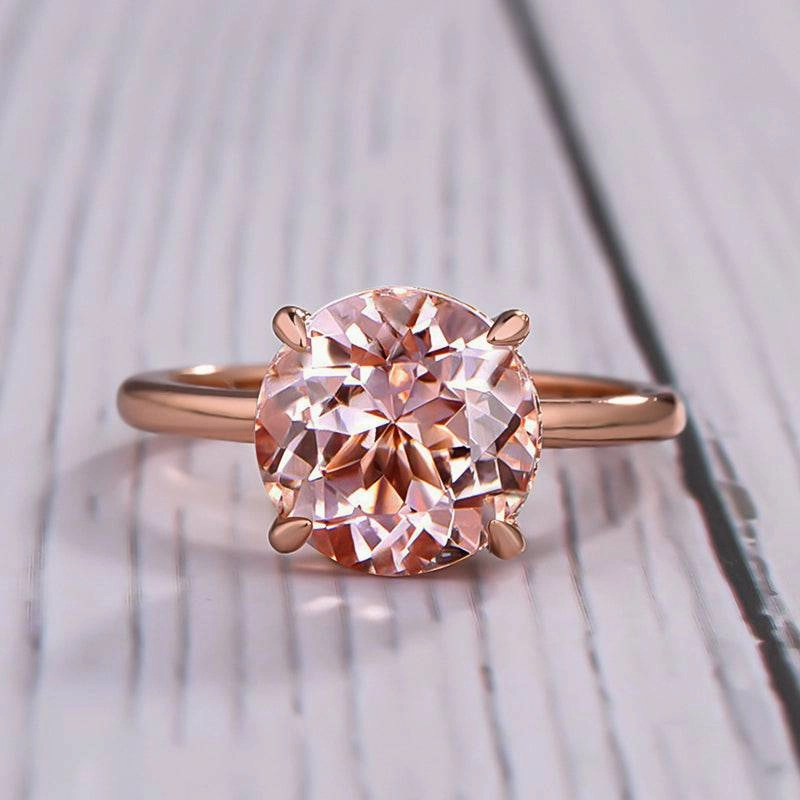 Shiny Craft Simple Elegance Louily Gorgeous Round Cut Morganite Pink Engagement Ring For Women In Sterling Silver
