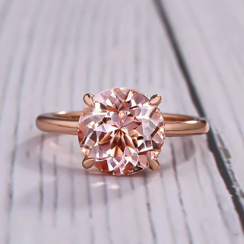 Louily Gorgeous Round Cut Morganite Pink Engagement Ring For Women In Sterling Silver Modern Ornament Glitzy Accessory