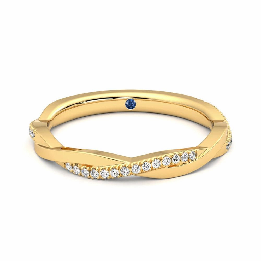 Twisted Band Pav?? Moissanite Wedding Band with Anniversary Stone Accent Dynamic Accent
