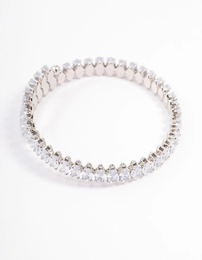 Velcro straps Perpetual Fusions Silver Cubic Zirconia Navette Stone Wrist Cuff