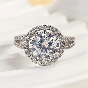 Louily Luxury Split Shank Halo Round Cut Engagement Ring Playful Accessory Hand Finished