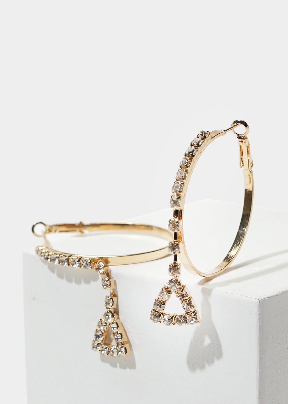 Evening Ready Chic Fusion Rhinestone Triangle & Hoop Earrings