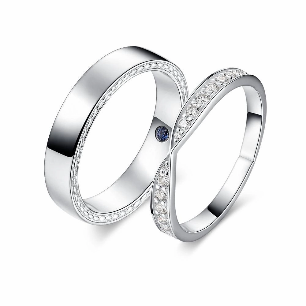 Petite Infinity Pave and High Polished Finish Couple's Ring Set Elegant Item Everyday Piece