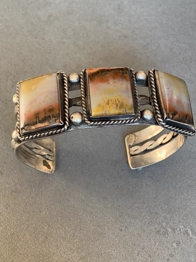 Petrified Wood Bracelet/Fred Harvey Era sterling Travel Look