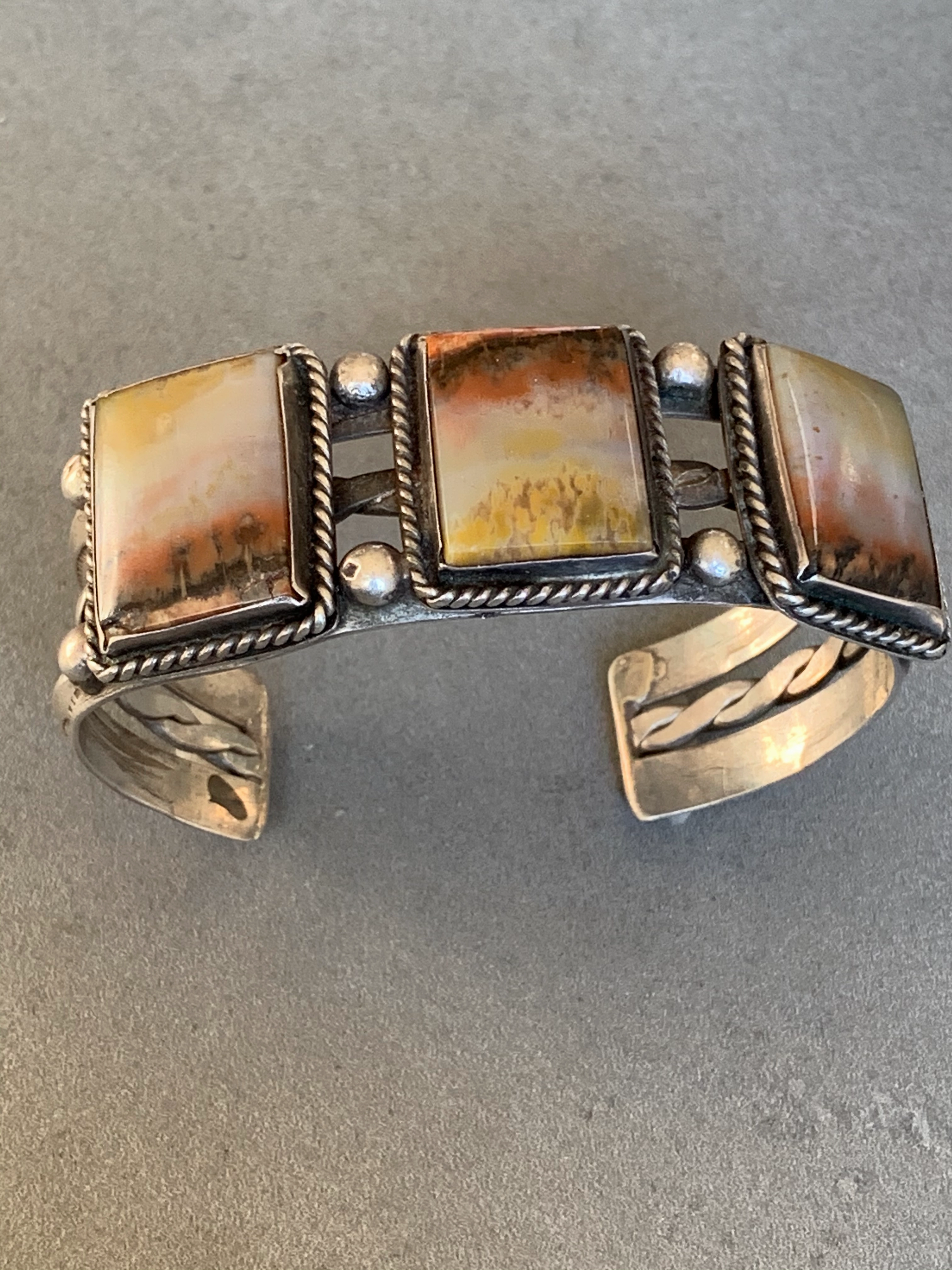 Petrified Wood Bracelet/Fred Harvey Era sterling Travel Look