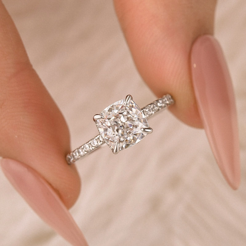 Louily 1.5 Carat Cushion Cut White Sapphire Women's Engagement Ring elegant design