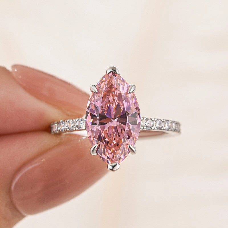 Pink 4.0 Marquise Cut Engagement Ring In Sterling Silver Best choice