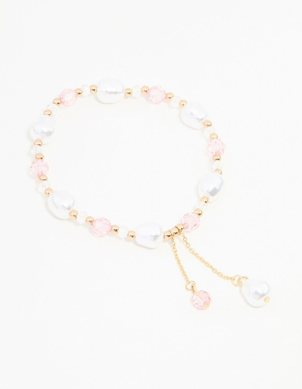 Soft Finish Festival Outfit Pink & Gold Beads & Pearls Stretch Bracelet