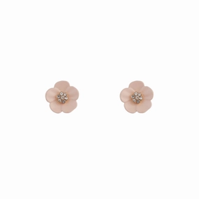 Pink Flower & Stone Stud Earrings Classic Finish
