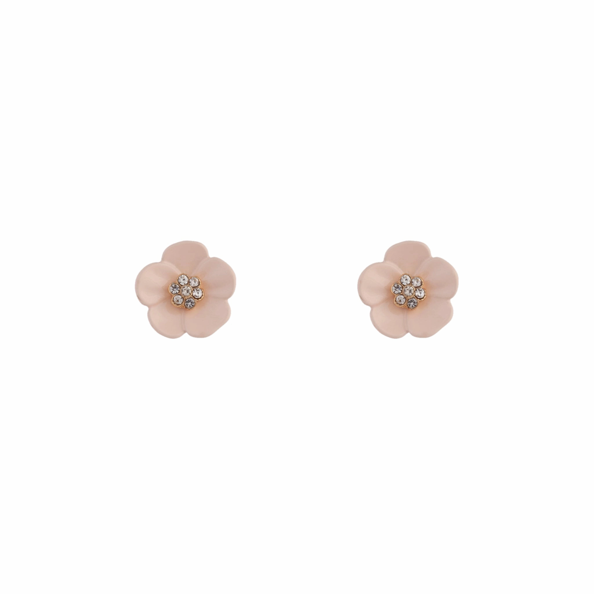 Pink Flower & Stone Stud Earrings Classic Finish