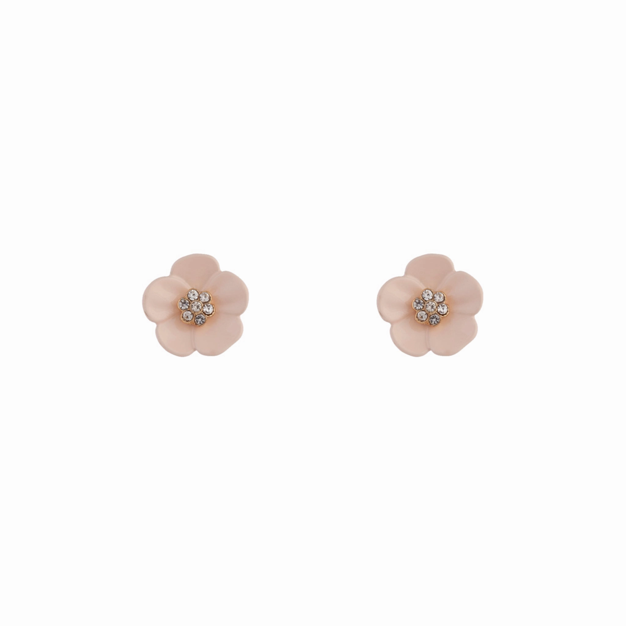 Subtle Beauty Sculpted Accent Pink Flower & Stone Stud Earrings