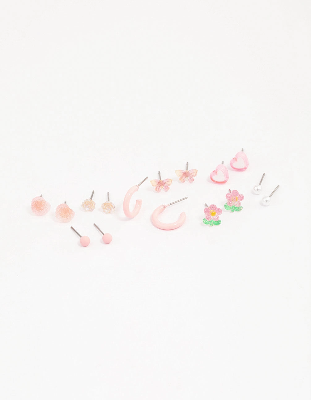 Dressed Look Pink Heart Flower & Butterfly Earrings 8-Pack