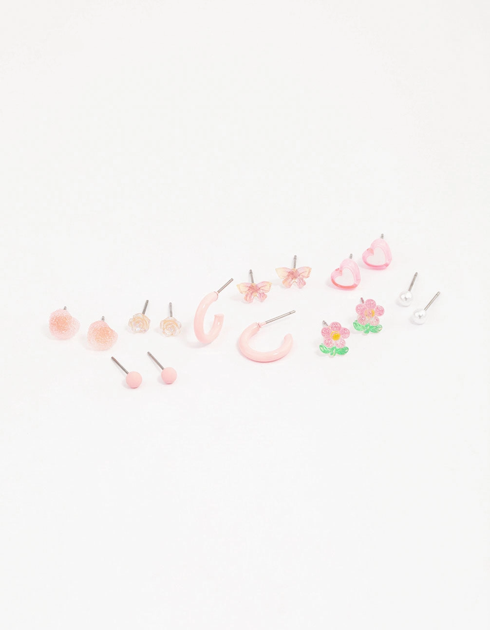 Expressive Accent Cozy Glow Pink Heart Flower & Butterfly Earrings 8-Pack