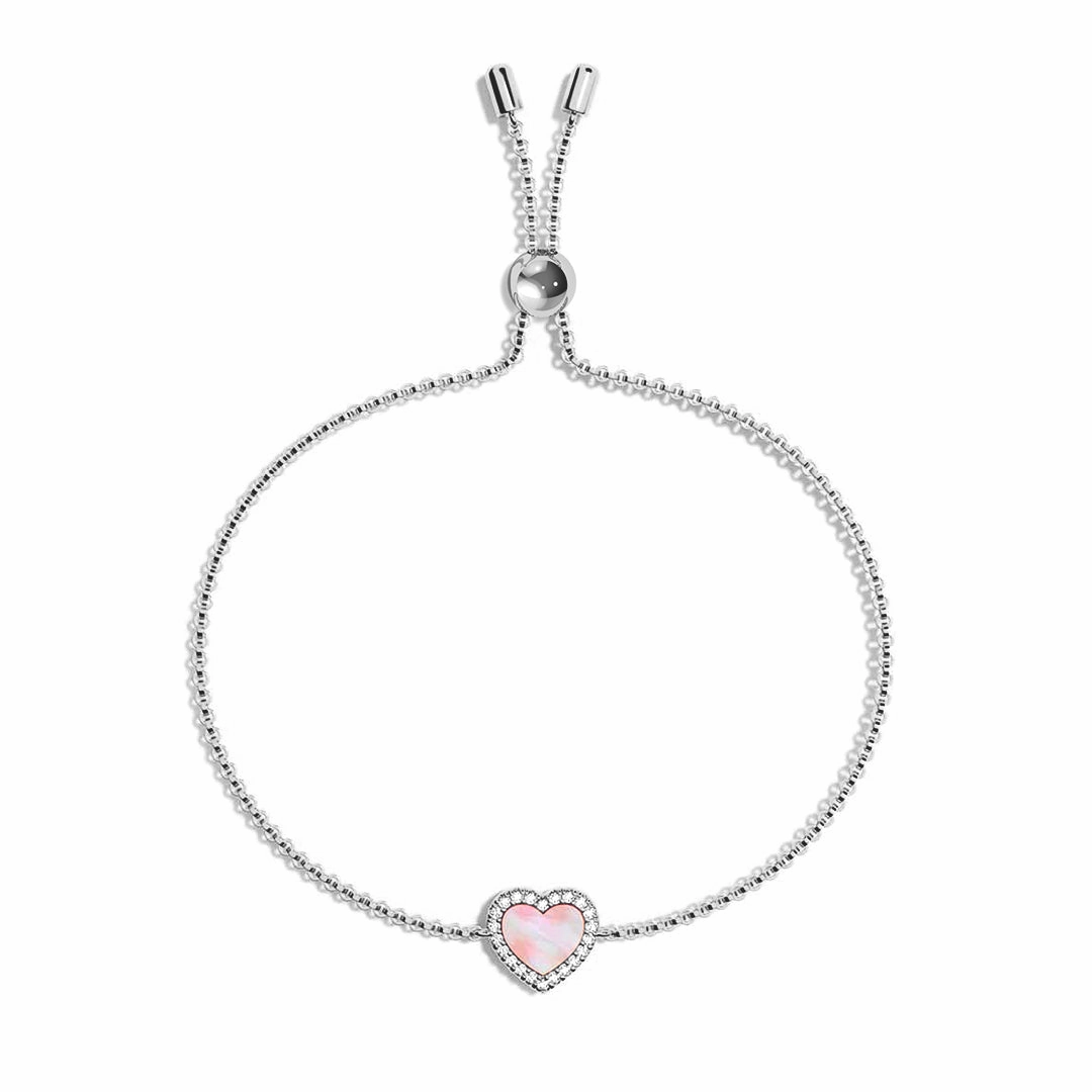 Pink Mother of Pearl & Moissanite Heart Bracelet Hot Vision