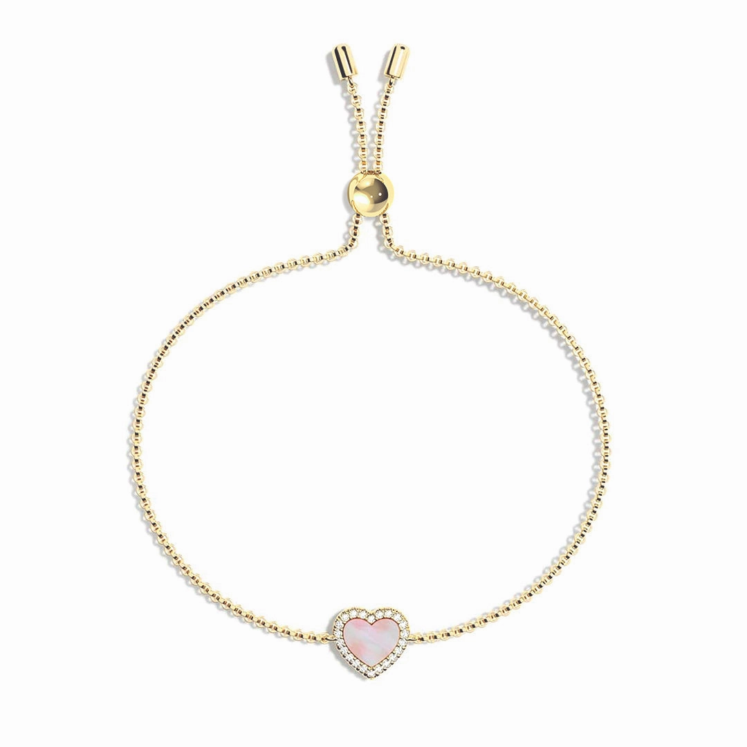 Numerous Combinations Uniform Vision Pink Mother of Pearl & Moissanite Heart Bracelet