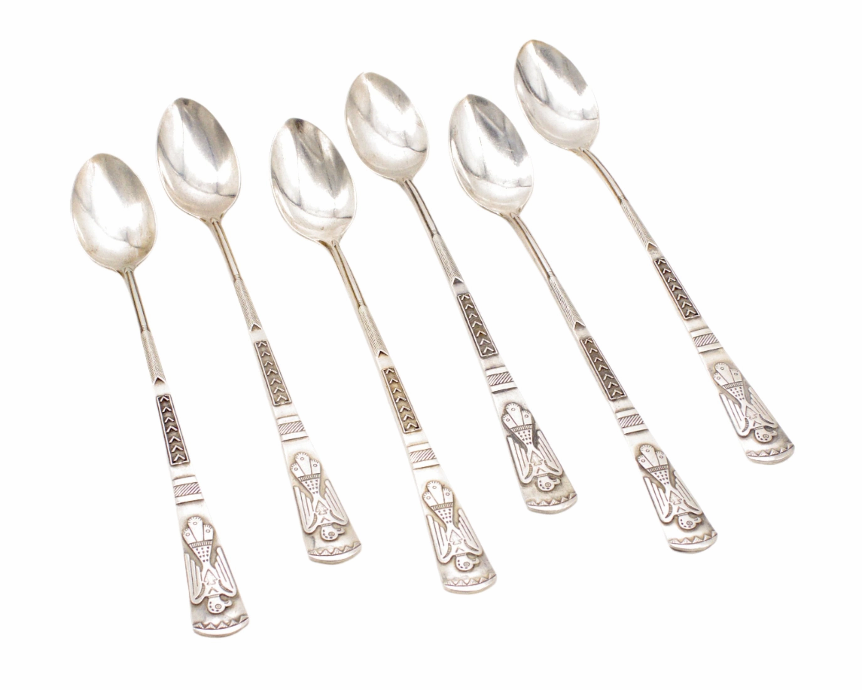 Radiant Jewelry Shine Vintage Maisel Thunderbird 6-Piece Sterling Silver Iced Tea Spoons Set