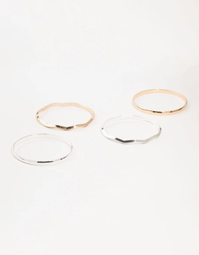 Mixed Metals Plain & Wavy Bangles 4-Pack Radiant Look